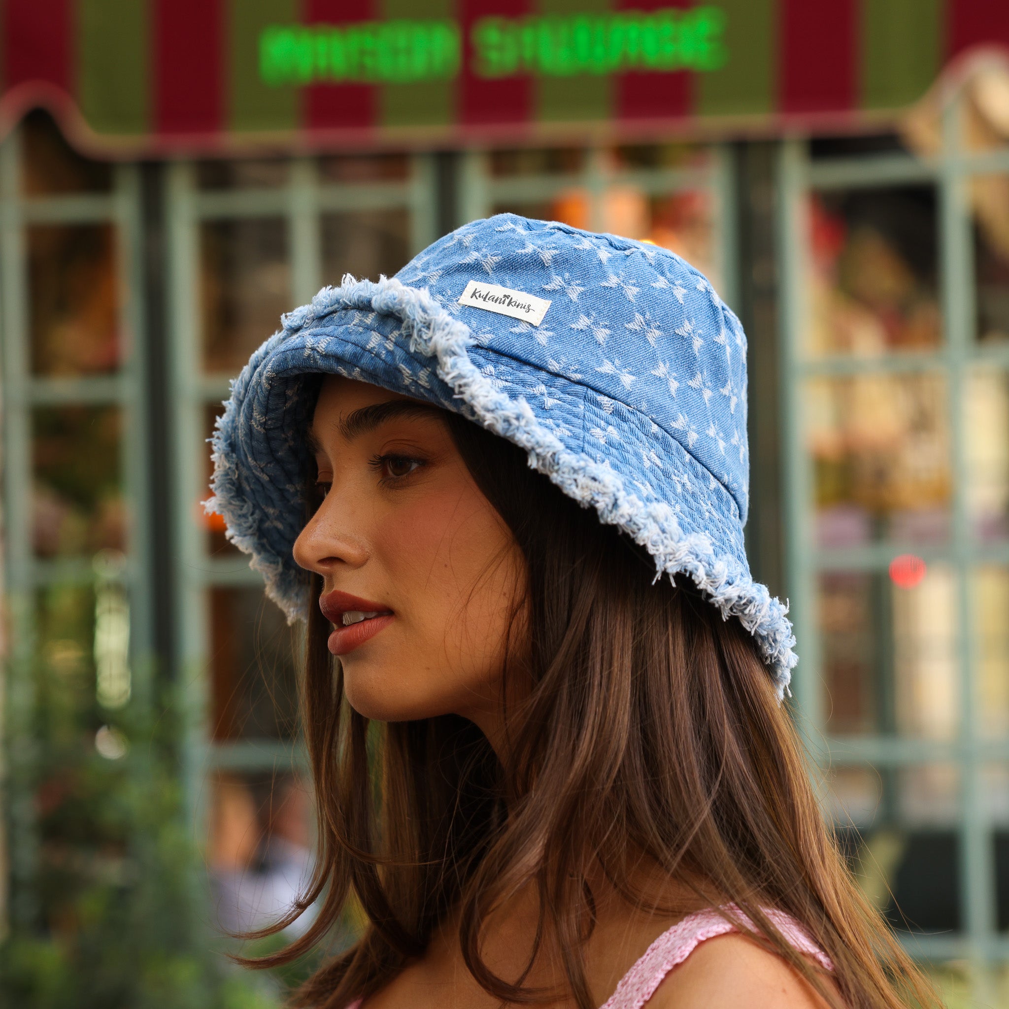 Alternative view of Frayed Brim Bucket Hat - Darling Denim