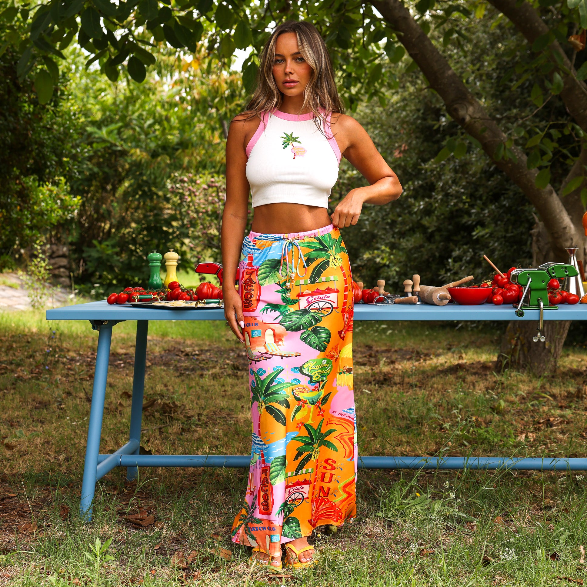 Alternative view of Bias Drawstring Maxi Skirt - Sunlit Spritz