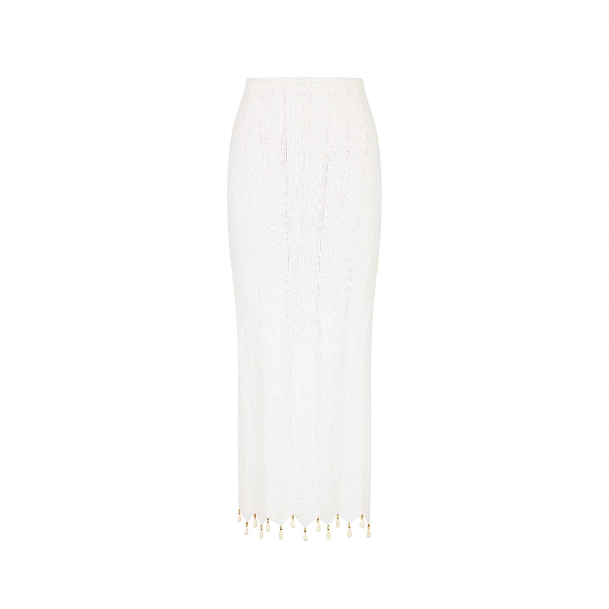 Chevron Knit Midi Skirt - Whipped White