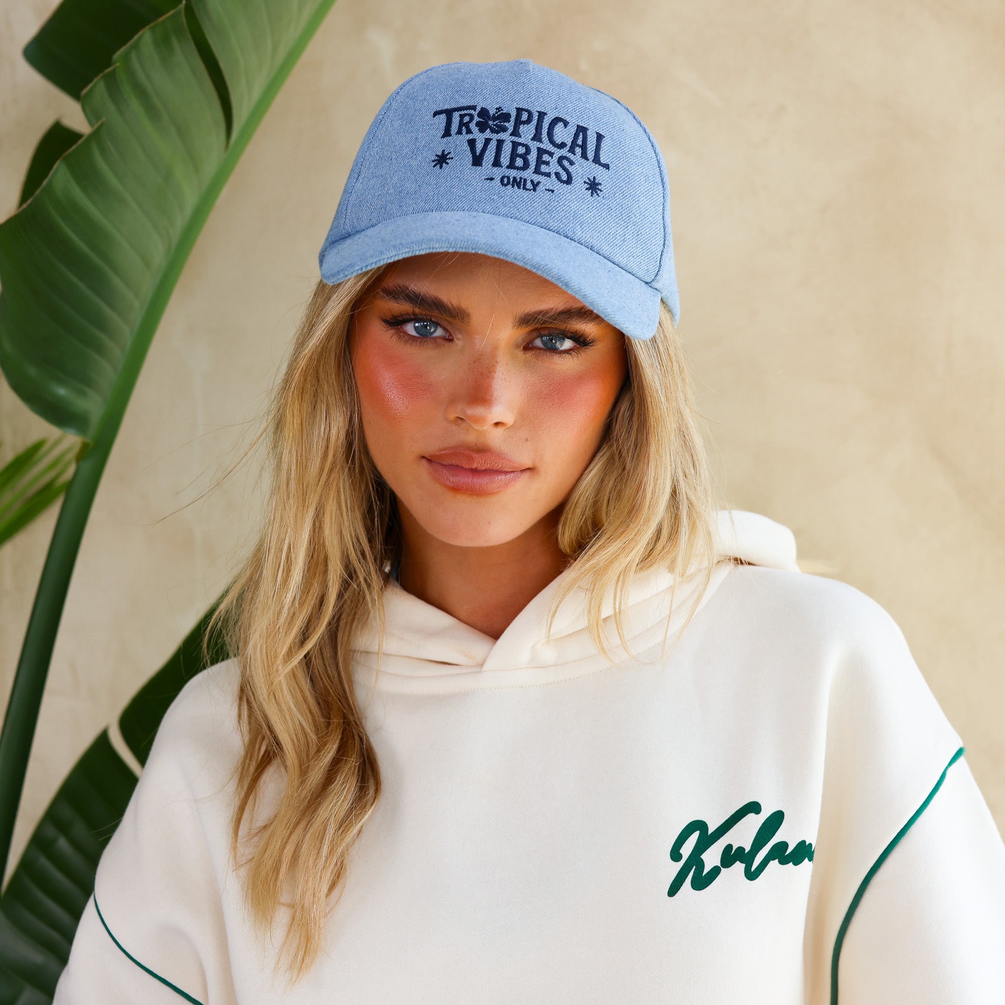 Denim Embroidered Cap - Tropical Vibes - Image 3