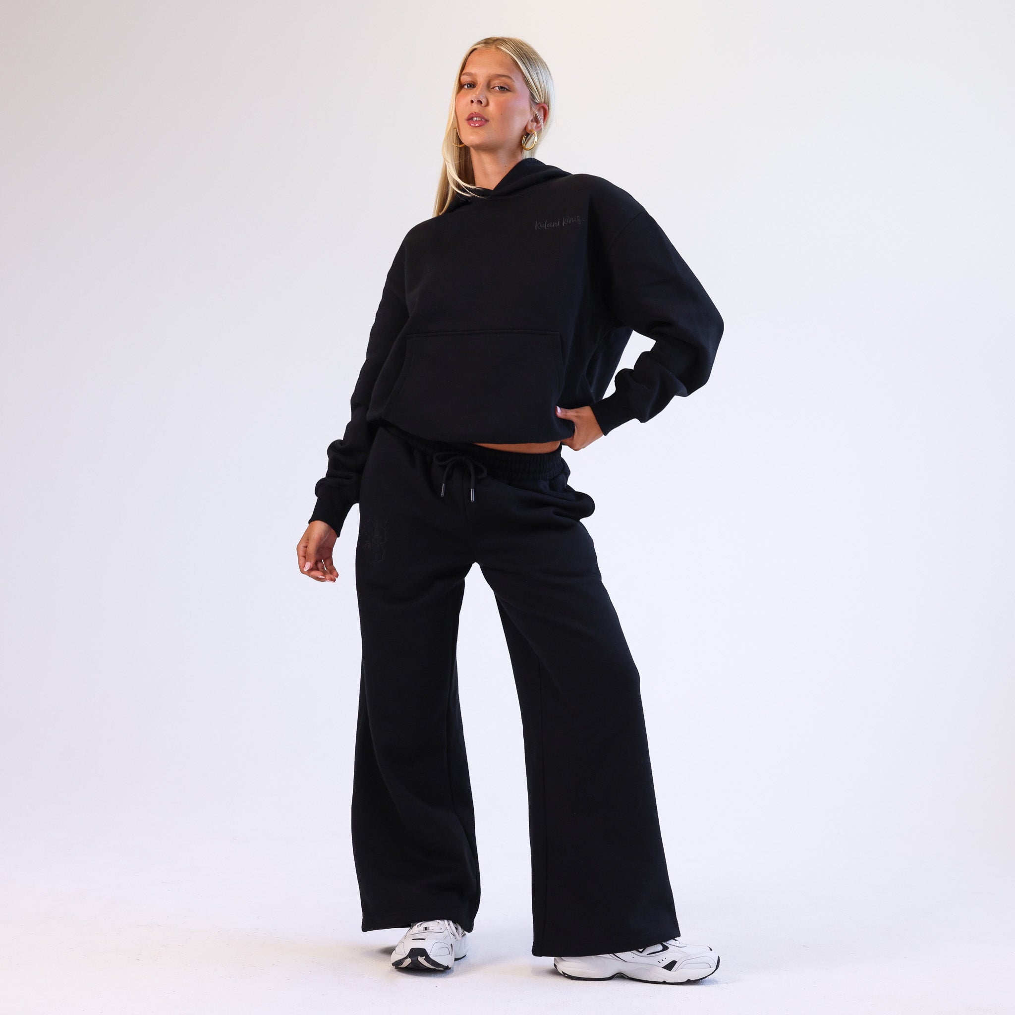 Alternative view of Embroidered Track Pants - Twilight Black