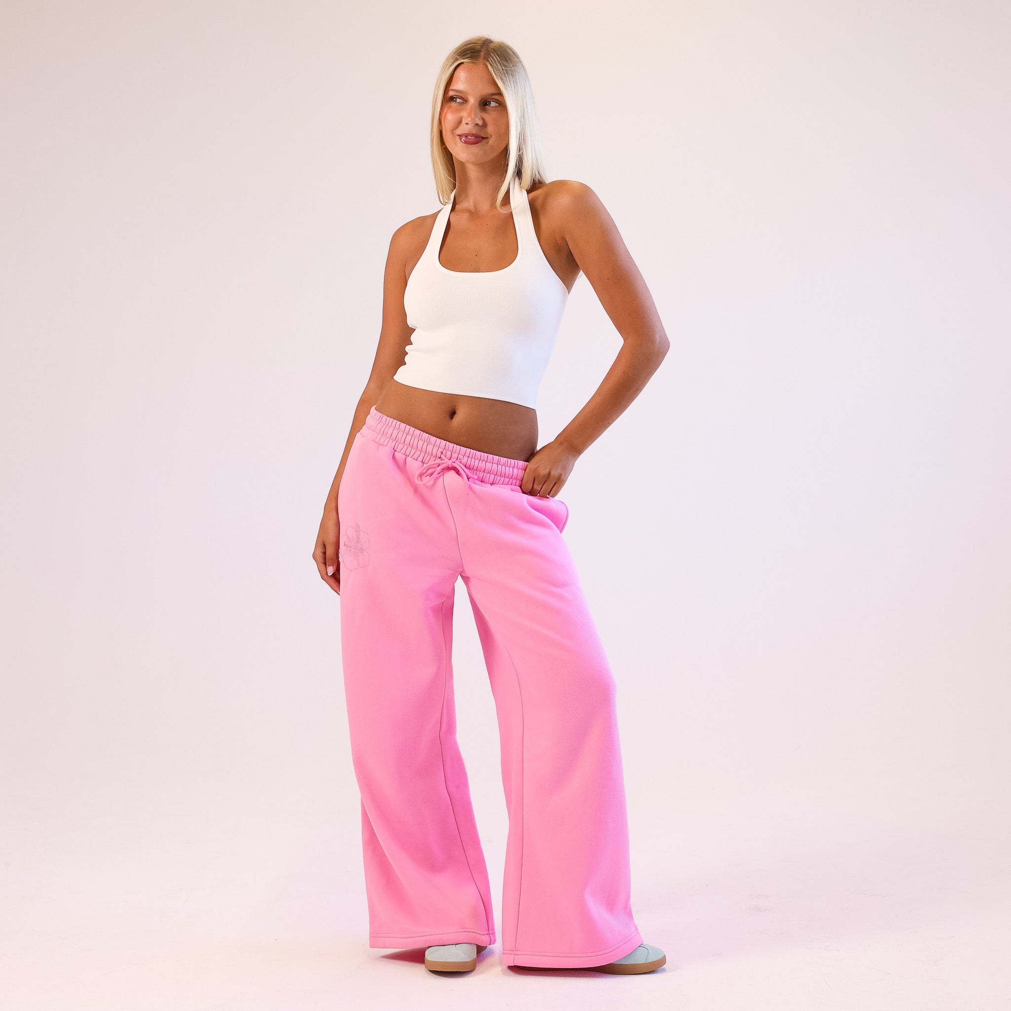Embroidered Track Pants - Powder Puff - Image 3