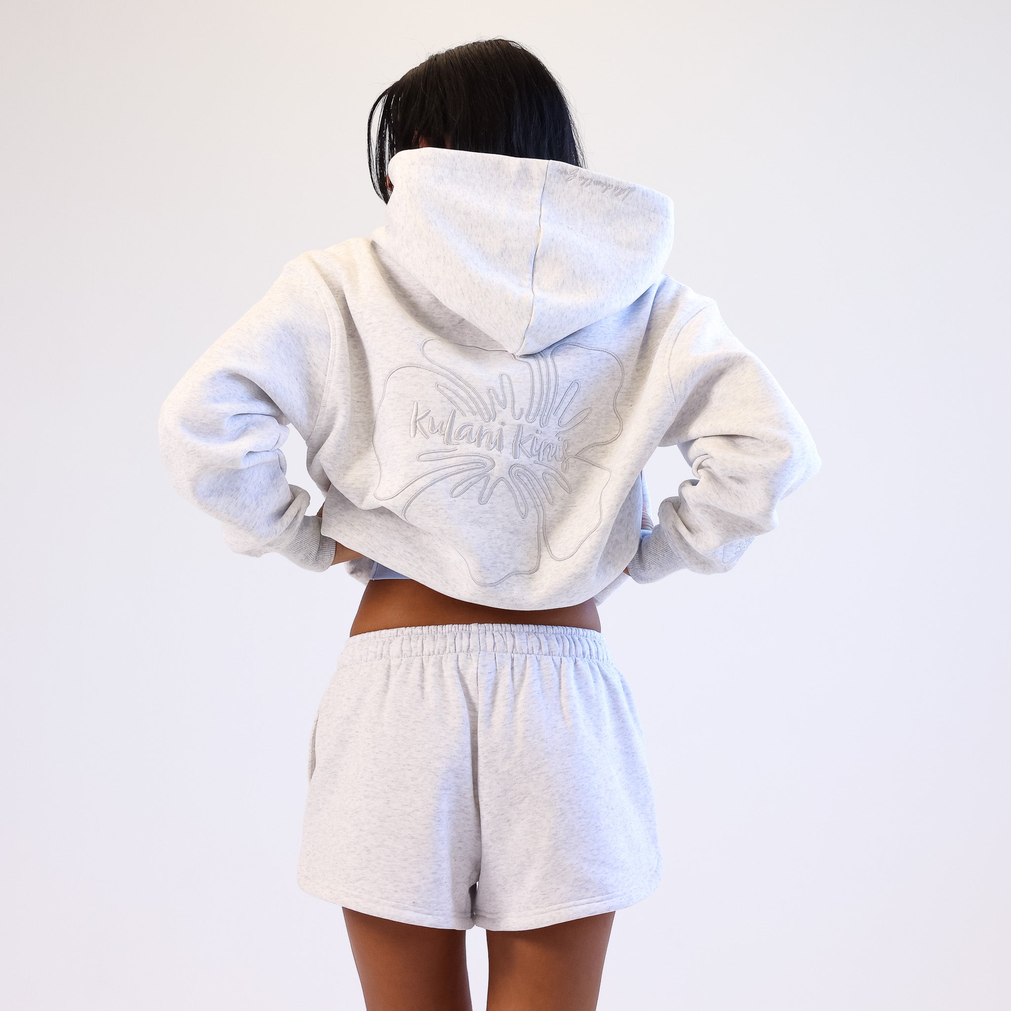 Embroidered Track Shorts - Silver Stone - Image 6