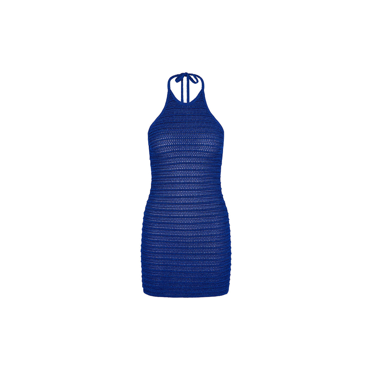Metallic Knit Halter Mini Dress - Blue Lagoon