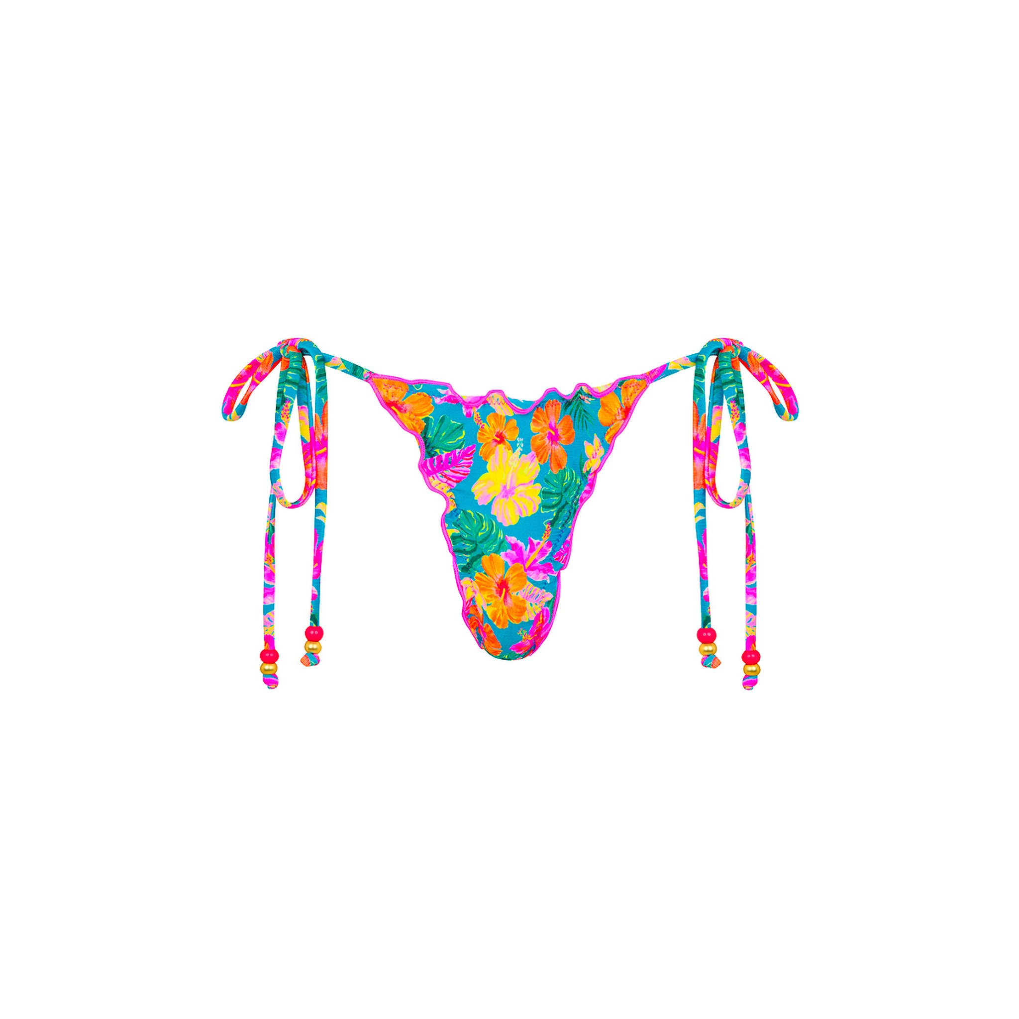 Lettuce Edge Thong Tie Bikini Bottom - Paradise Pop