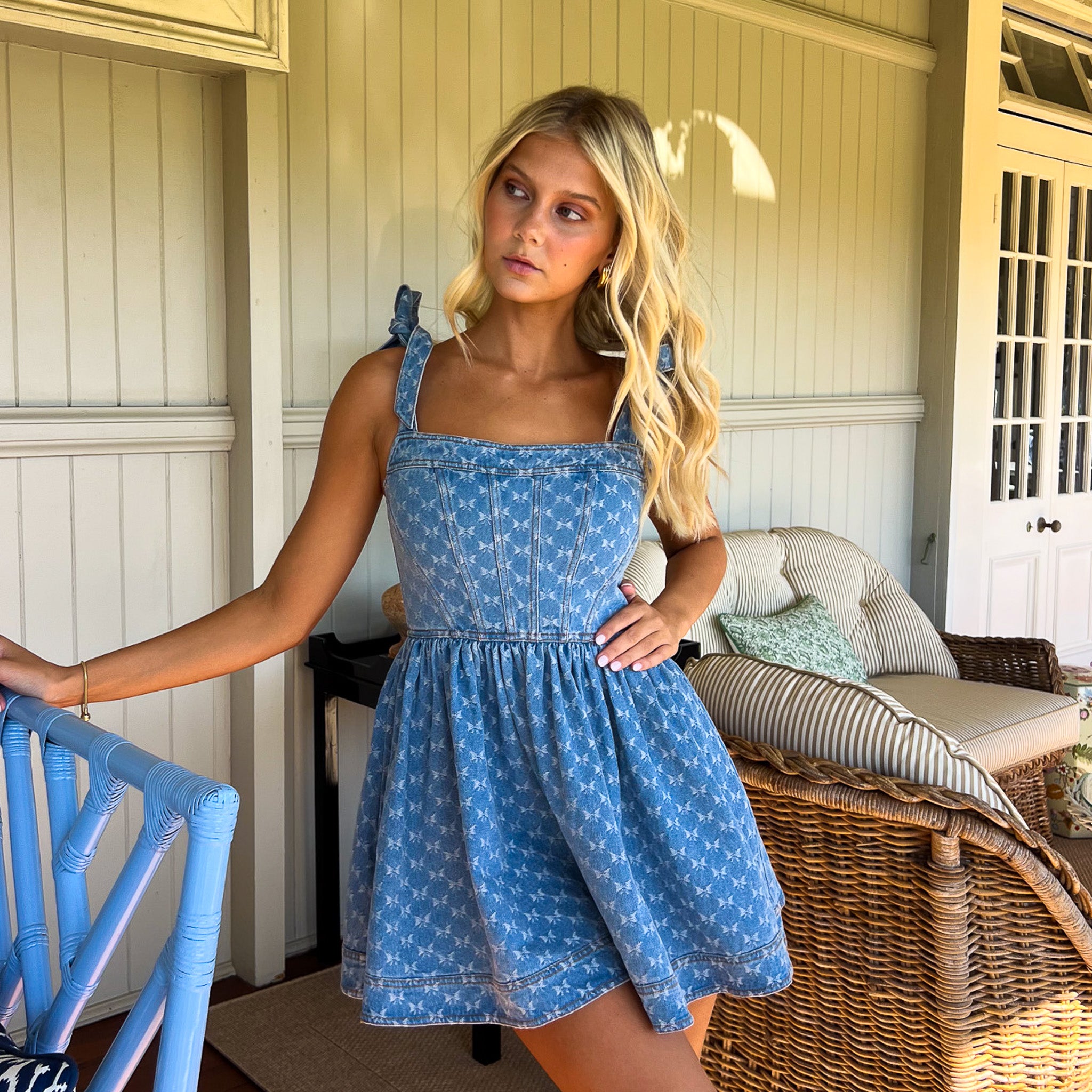 Alternative view of Ruffle Corset Mini Dress - Darling Denim