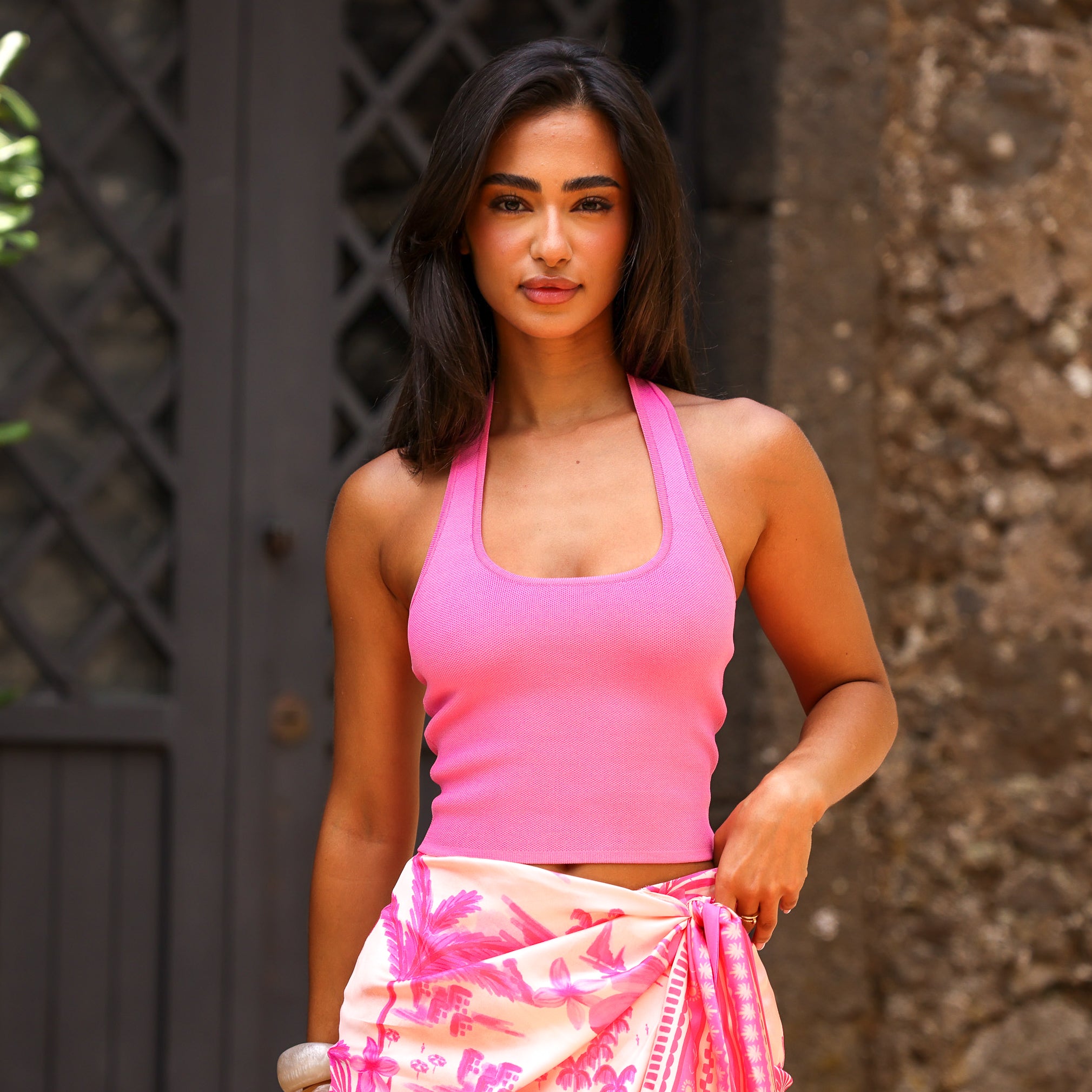 Alternative view of Knit Halter Tank Top - Island Rose