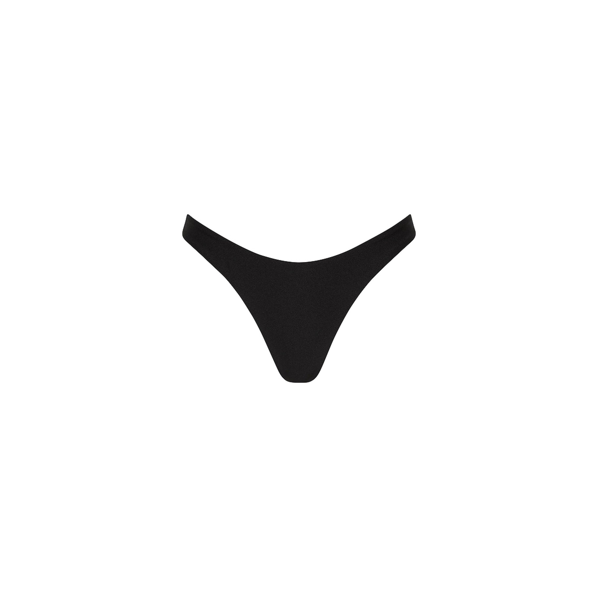 Gathered Deep V Thong Bikini Bottom - Twilight Black