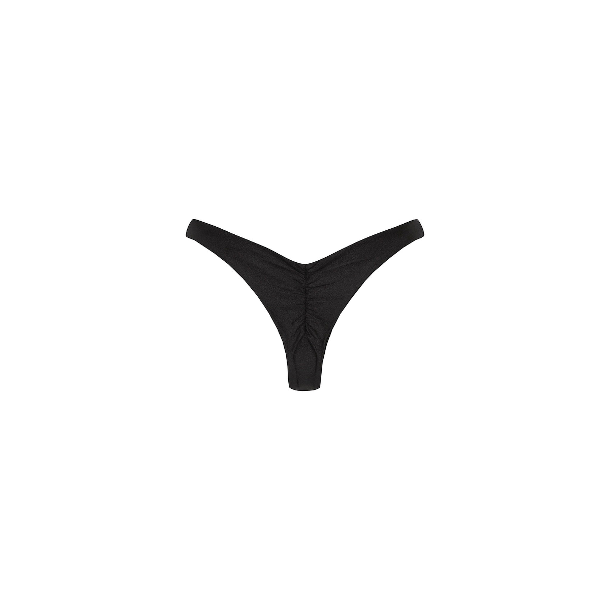 Gathered Deep V Thong Bikini Bottom - Twilight Black - Image 9