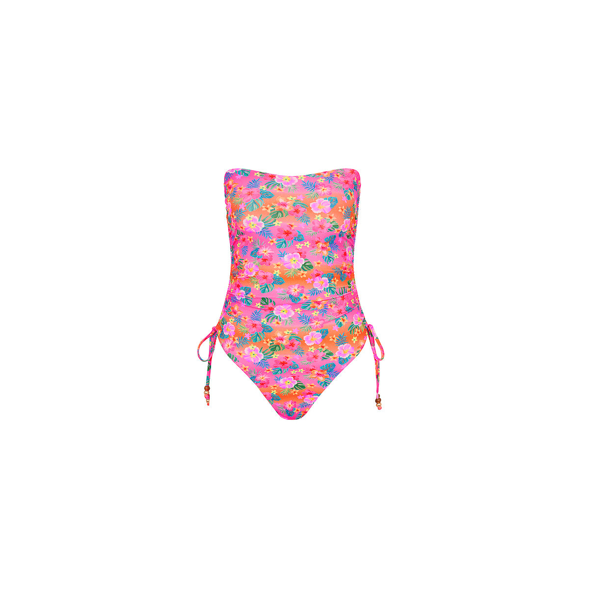 Ruched Bandeau Classic Cut One Piece - Summer Glow