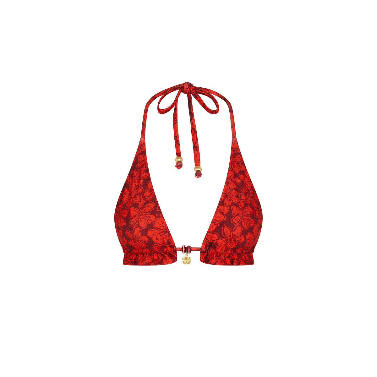 Frill Halter Bralette Bikini Top - Sassy Sangria