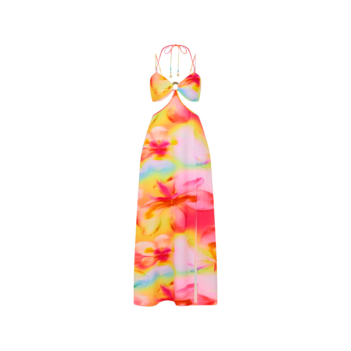 Beaded Cut Out Maxi Dress - Frangipani Swirl
