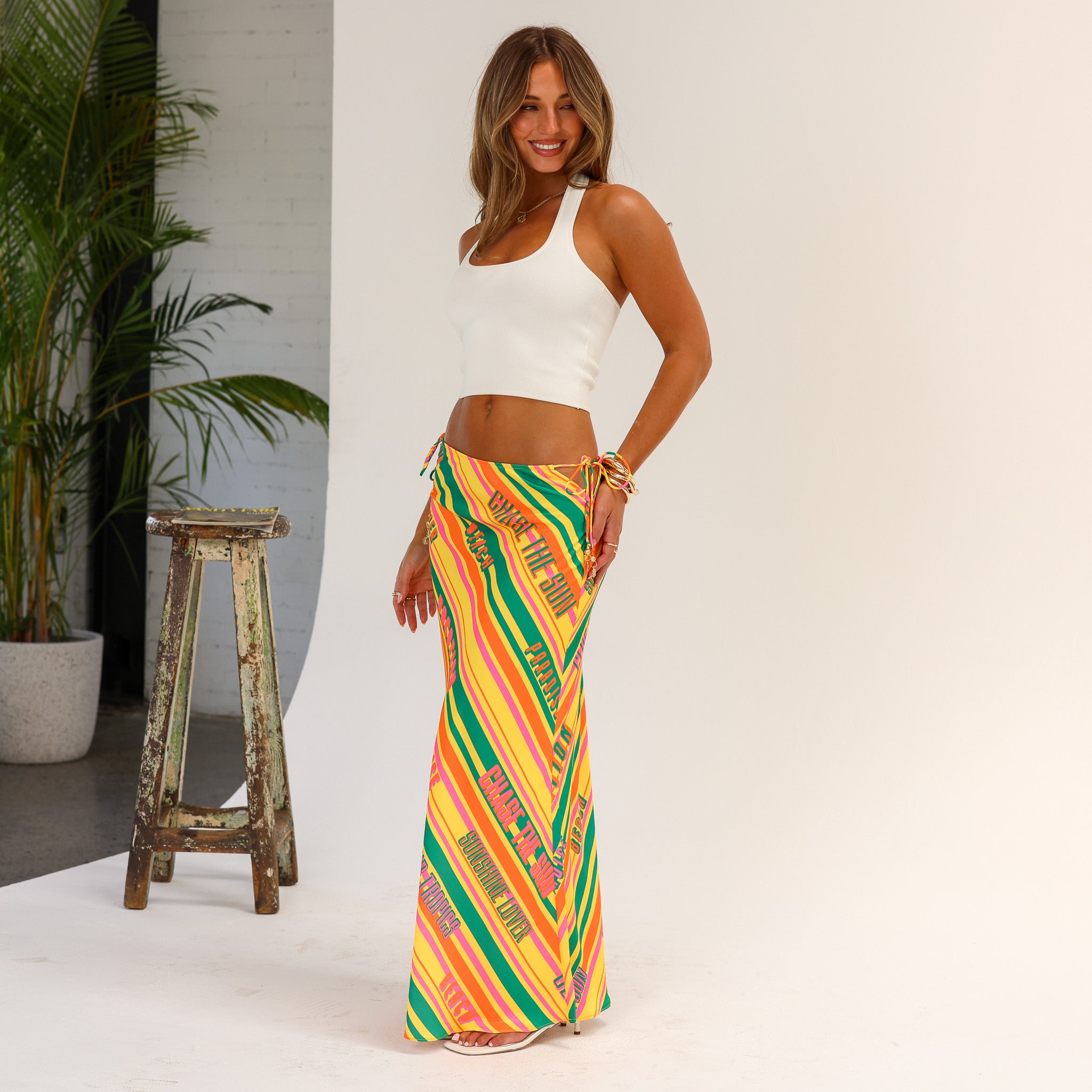 Satin Tie Side Maxi Skirt - Sunshine Lover - Image 4
