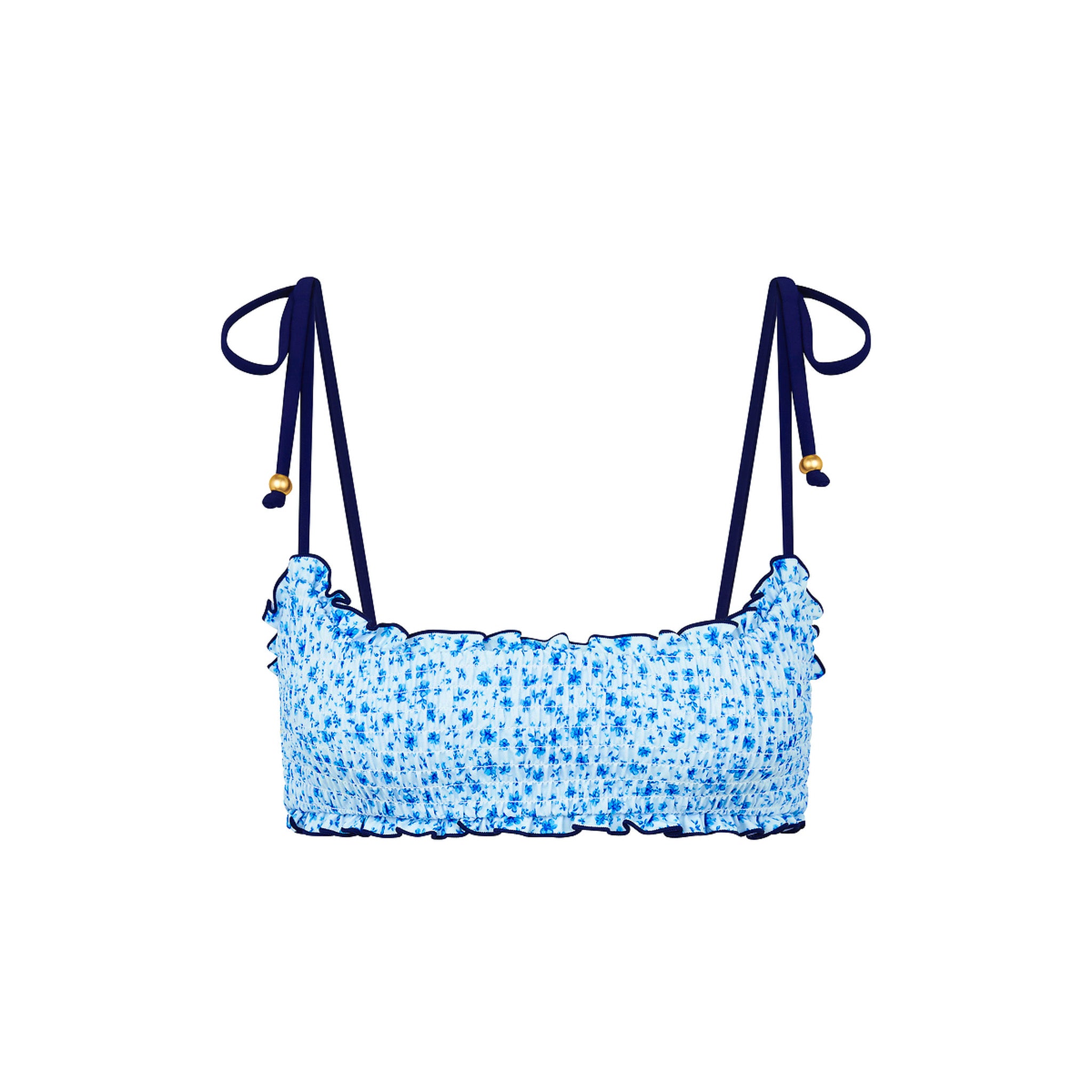 Shirred Crop Tie Bikini Top - Dream Flower