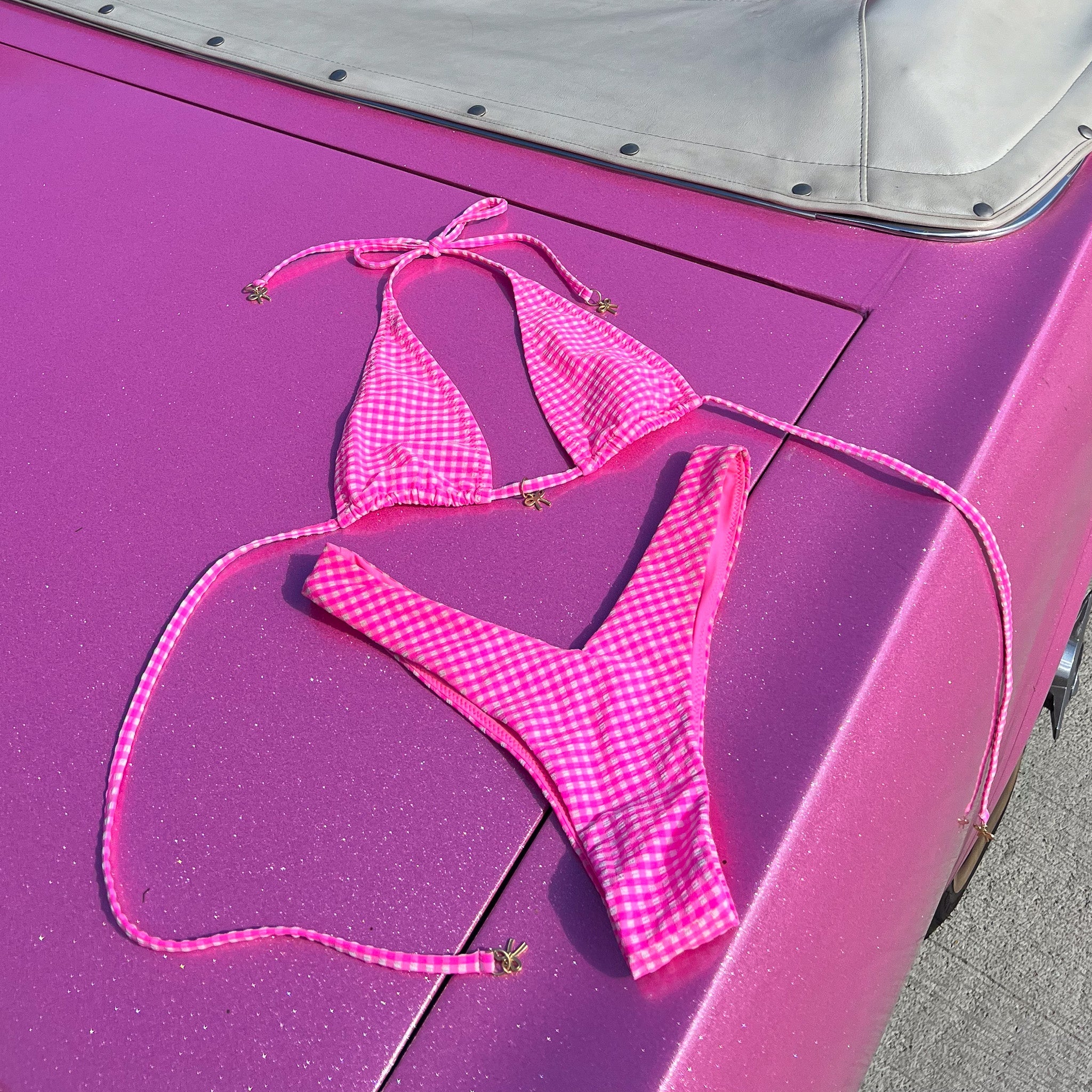 Classic Tie Halter Bikini Top - Pink Diva - Image 8